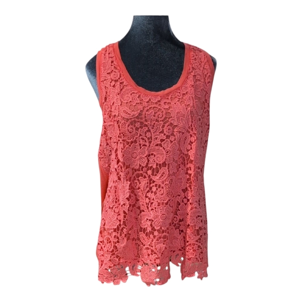 J. Crew Factory Coral Tank with Front Lace Overlay Size Large